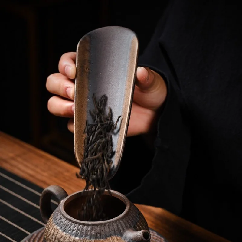 

Винтажная позолоченная крупная керамика, керамическая бытовая чайная ложка ручной работы, чайная ложка и аксессуары для чайного сервиза в стиле дзен-фу