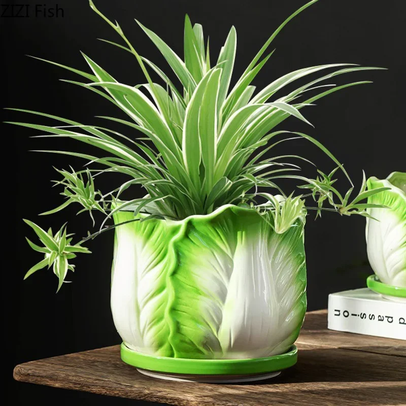 Creative Chinese Cabbage Ceramic Vase Small Plant Pots Table Decoration Flowers Arrangement Flower Vase Room Aesthetic Decor