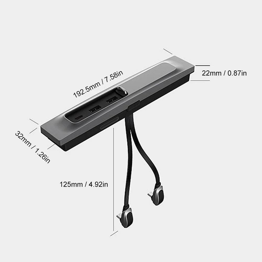 Carro USB Hub Docking Station, 3-em-1, Console Central, 27W de Carregamento Rápido, 3 Portas, Extensão Divisor Alimentado, Fit para Tesla Modelo 3, Y