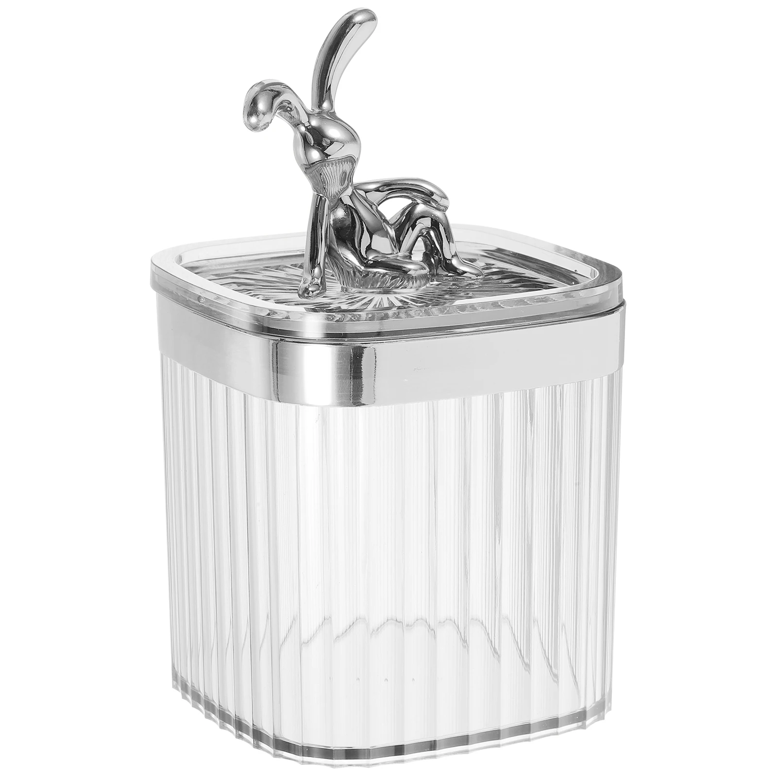 

Makeup Storage Jar With Bunny Statue Clear Cotton Swab Dispenser Multipurpose Vanity Organizer For Cotton Pads Balls