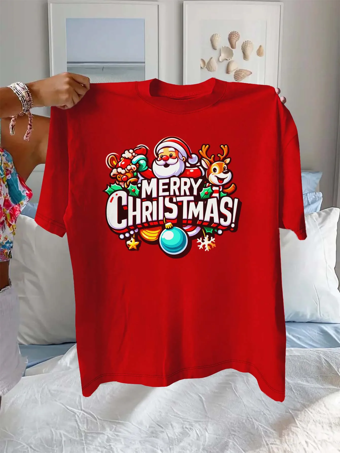 Ropa de moda festiva de moda con diseño de Papá Noel y reno de Navidad elegante de talla grande