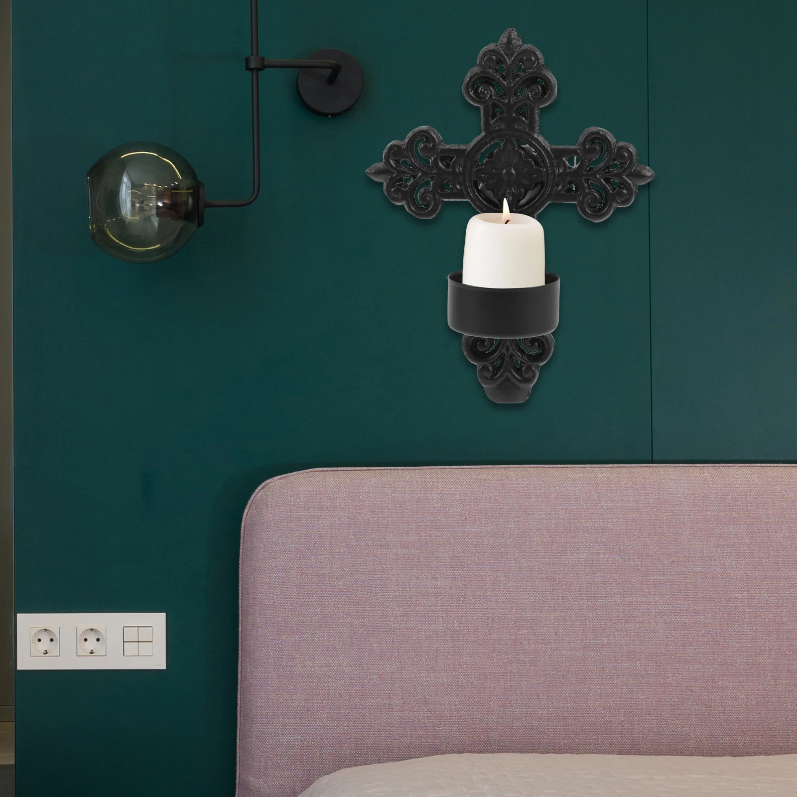 

2pcs European Style Holder Wall Hanging Black Metal Decor for Living Room Wedding Party Home Office Tea Light Stand Iron