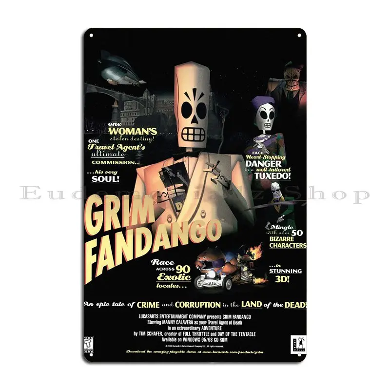 Grim Fandango Metal Plaque Poster Printing Wall Cave Create Cinema Pub Tin Sign Poster