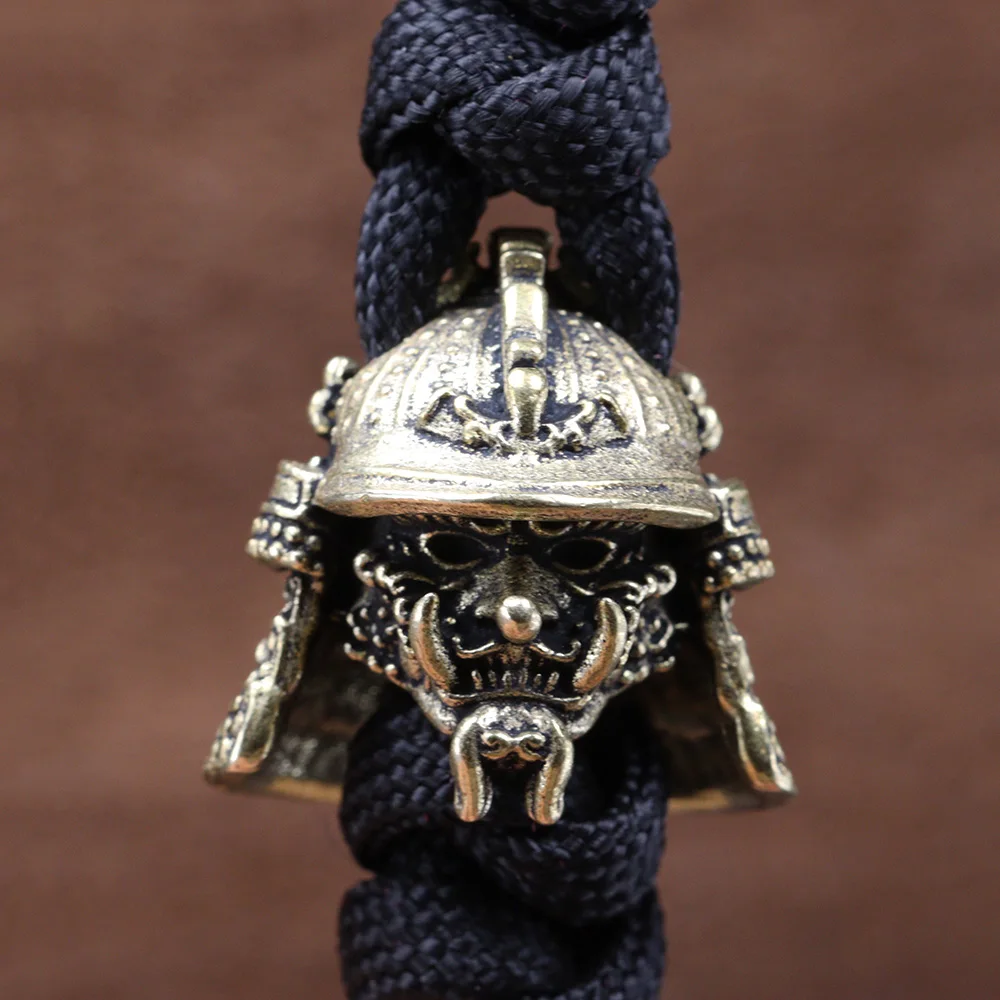 Japenese Ghost Samurai Helmet Brass Knife Beads EDC DIY Paracord Woven Bracelet Lanyard Pendant Accessory Outdoor Tool Hangings