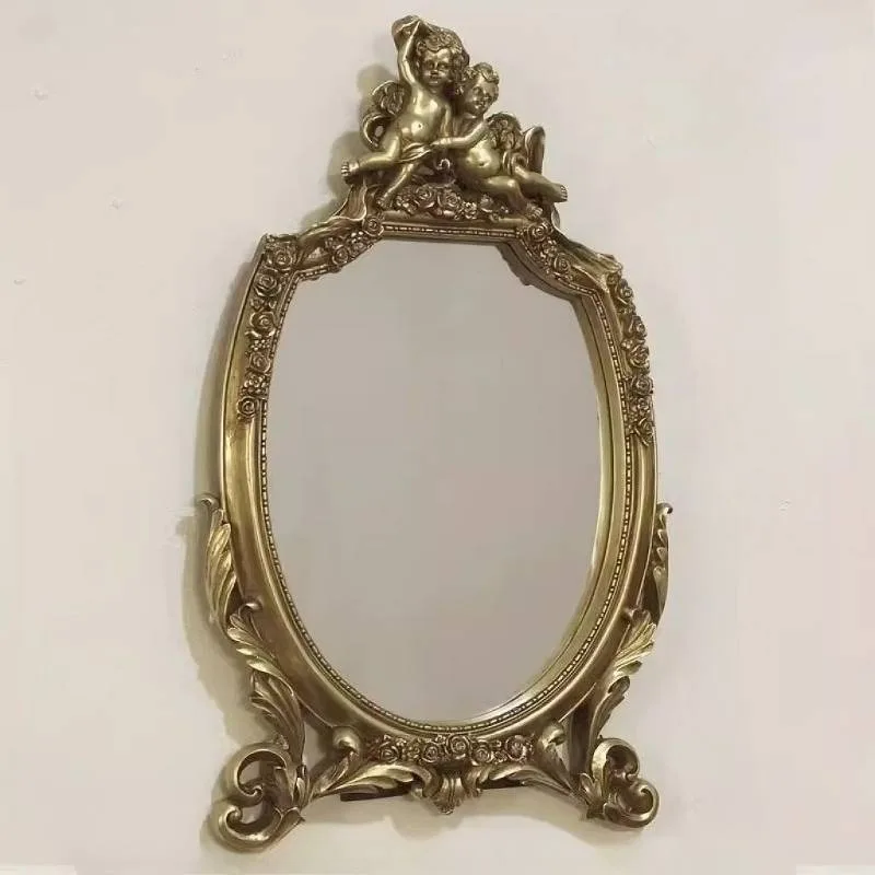 Classic Gold Big Decorative Mirrors Vintage Luxury Table Living Room Make Up Mirror Vanity Aesthetic Espejos Para Pared Decor