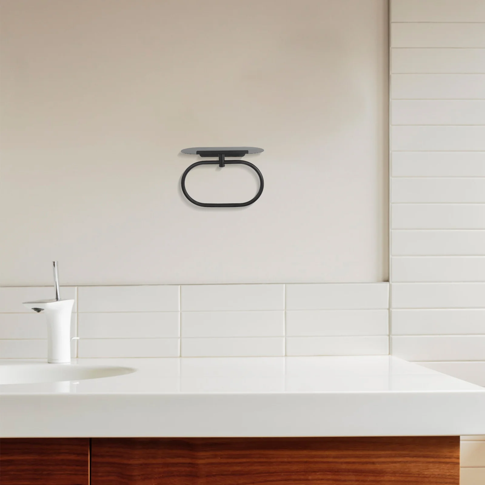 

Adhesive Bathroom Towel Holder Rack Stainless Steel Wall Mounted Shelf No Drill Bathroom Towel Organizer Modern Minimalist