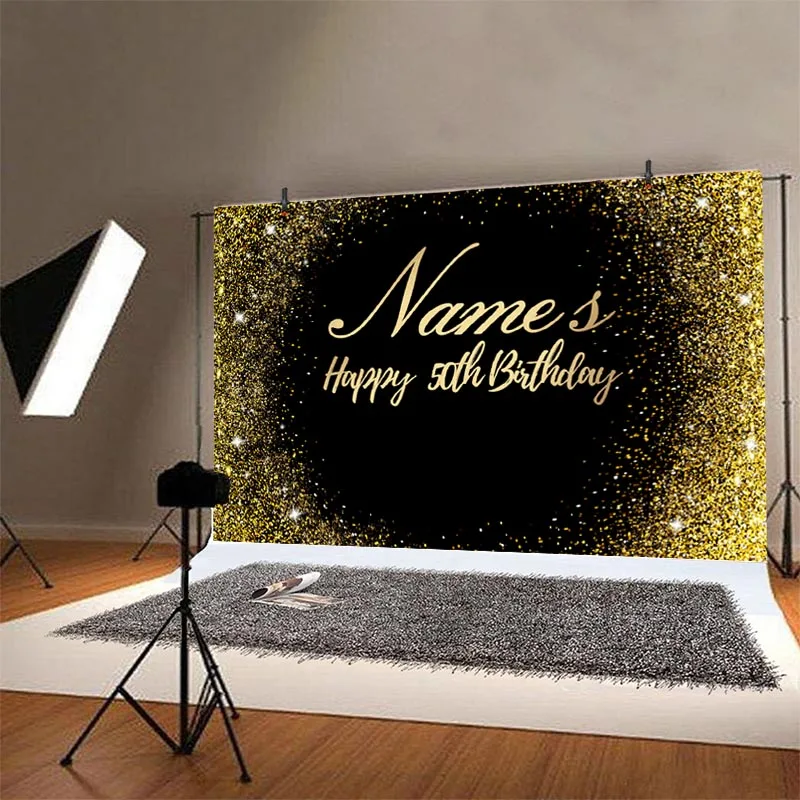 Custom Name Age Birthday Party Backdrop Baby Shower Kids Gold Glitter Diy Photo Background Photocall Prop Decoration Banner