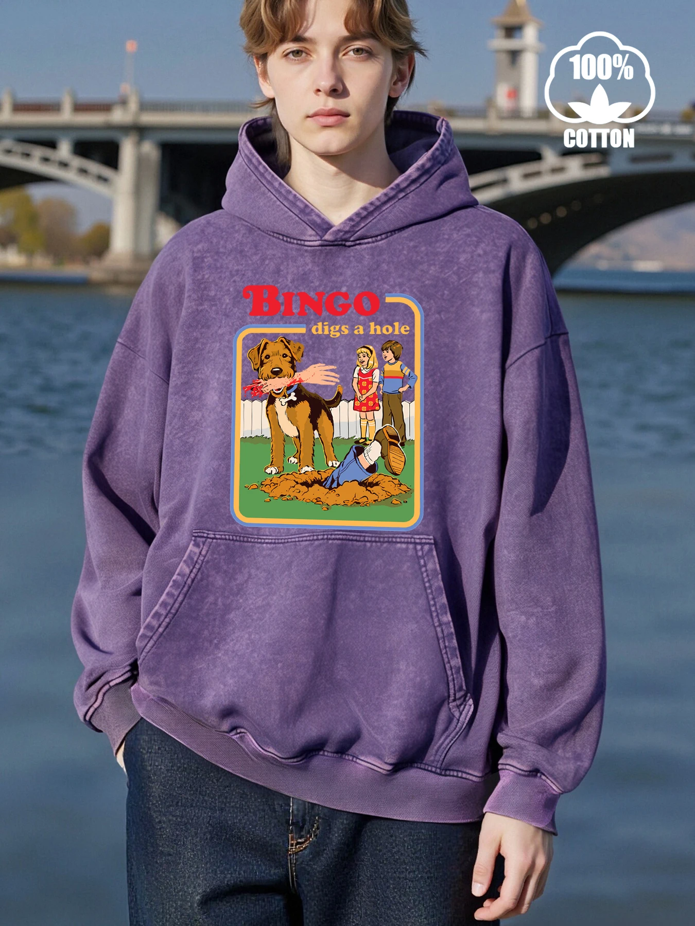 البنغو حفر حفرة مطبوعة الرجال هوديس موضة هودي البلوفرات غير رسمية الخريف فضفاض الشارع القطن Pollover كل مباراة الملابس