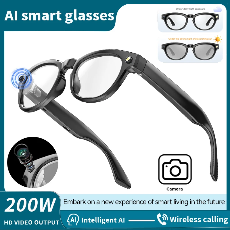 

AI Smart Camera Glasses 200W HD Video AI Shooting Glassses AI Voice Call Auto-color Changing Lens Music Eyeglasses Smart Glasses
