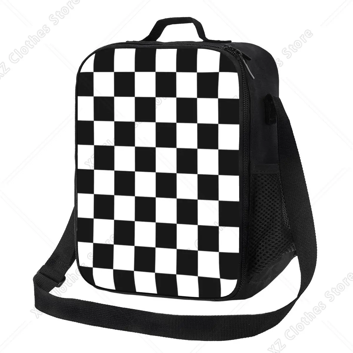Custom Black and White Check Checkered Flag Insulated Lunch Bag for Women Chess Board Thermal Cooler Bento Box Office Picnic