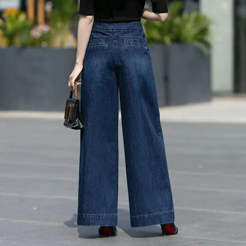 

2025 Spring and Summer New High Waist All-Matching Casual Wide-Leg Pants Thin Jeans Women's Loose Slimming Draggle-Tail Straight