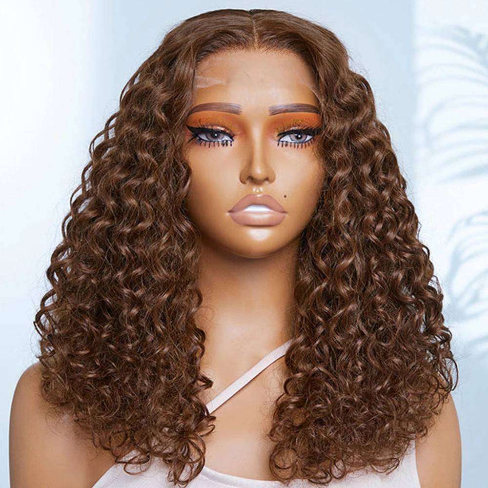 250% Density Brown Color Water Wave Lace Frontal Wig For Women 13x4 Hd Lace Wig Glueless Indian Virgin Hair Closure Wig