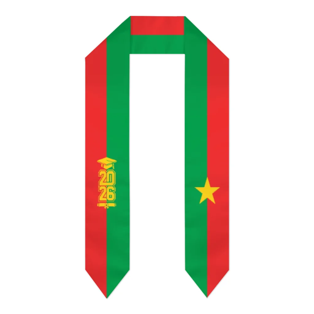 

Class of 2026 Burkina Faso Flag Scarf Graduation Sash Stole International Study Abroad Adult Unisex Party Accessory Top Print