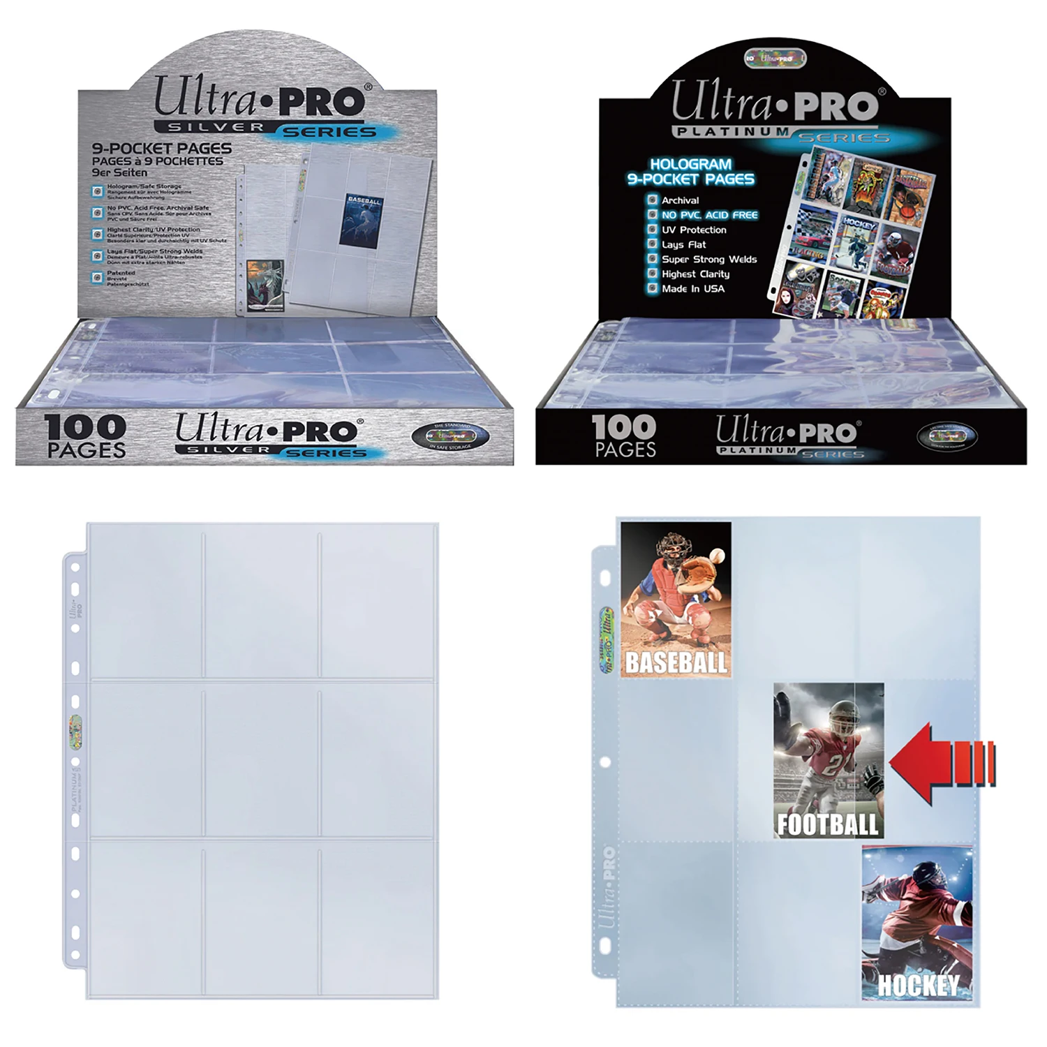 Ultra Pro Premium Platinum Series 9-Pocket 3/11-Hole Punch Secure Pages (100ct) for Standard Size Cards Album Card Pages