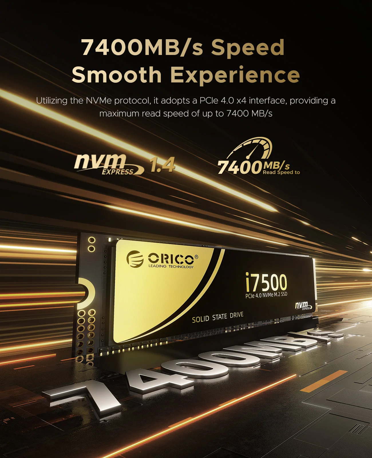 ORICO PS5 SSD 1TB PCIe4.0 NVMe 7400MB/s M.2 2280 SSD interno para juegos PC Gamers Creators i7500