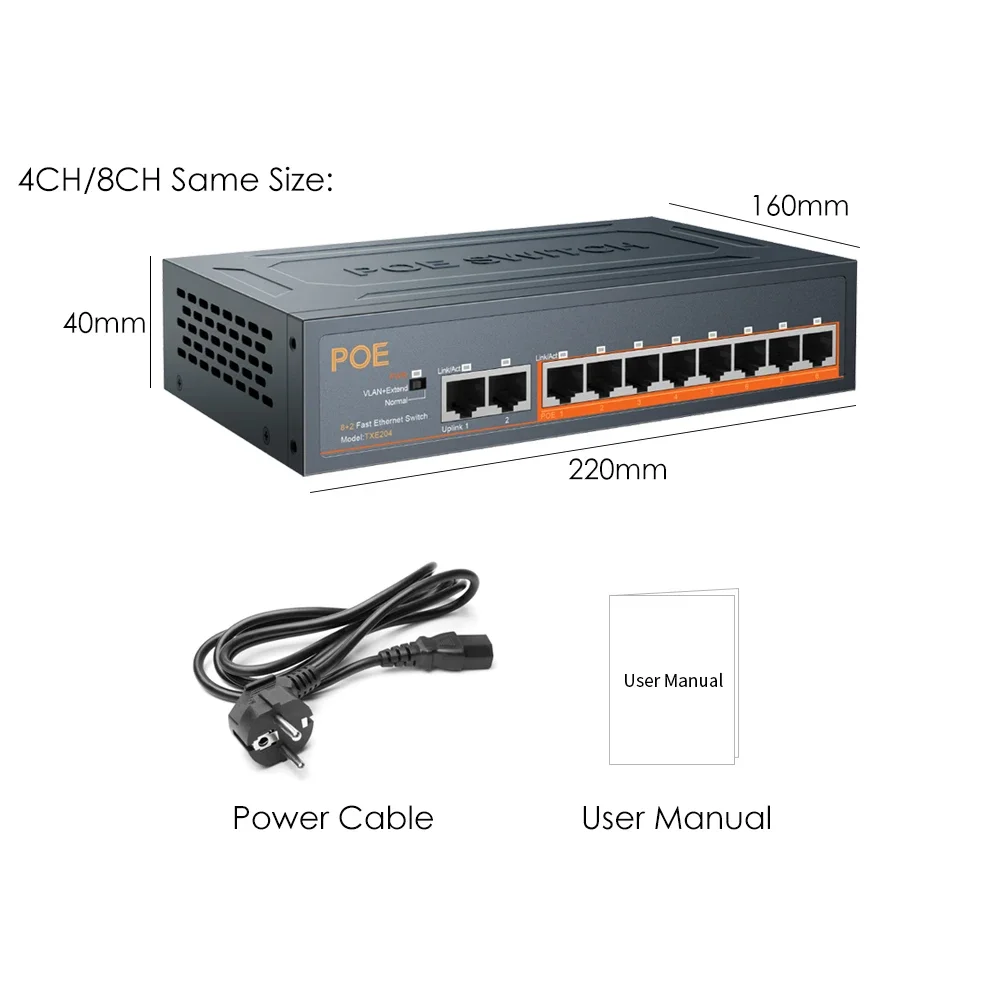 48V 4/8/16 puertos POE IEEE 802,3 Af/at cámara IP/CCTV seguridad POE Switch Gigabit10/100Mbps con fuente de alimentación VLAN para cámara POE