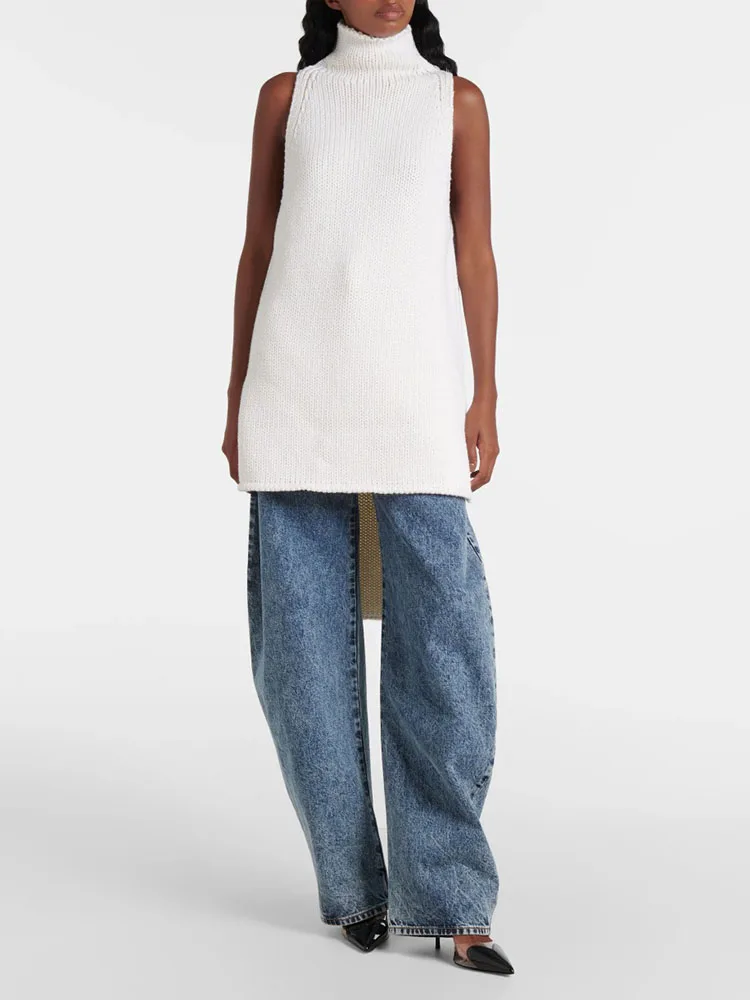 Woman clothingy2k fall and winter high neck knit pullover sleeveless wool Women\'s sweater 2024 loose fashion new crop top women