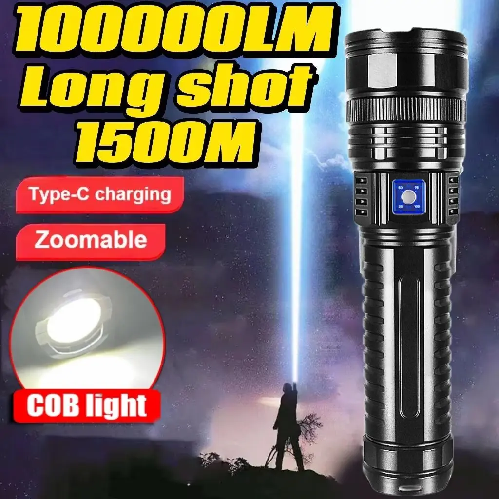 

Super Powerful Super Bright Flashlight Built-In Battery Tail COB Light Emergency Spotlight High Power Torch Rechargeable Lantern