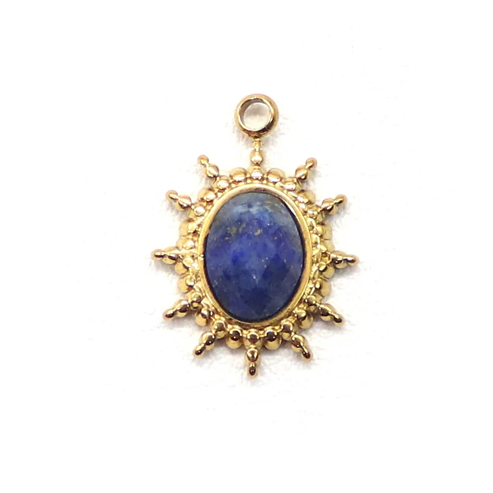 Sun‑Shaped Natural Stone Electroplated Sunburst Frame Inlaid Oval Faceted Gemstone Vintage Bohemian Charm for Making Gift
