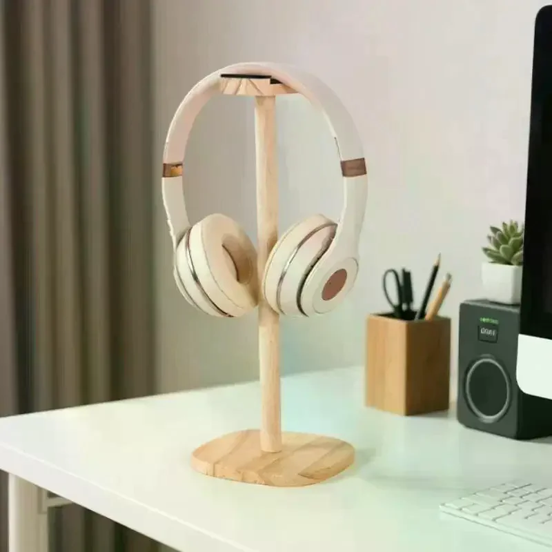 1pc Headphone Stand With Base Universal Headphone Stand Hanger Wooden Headset Storage Rack Multi-Function Detachable Stand