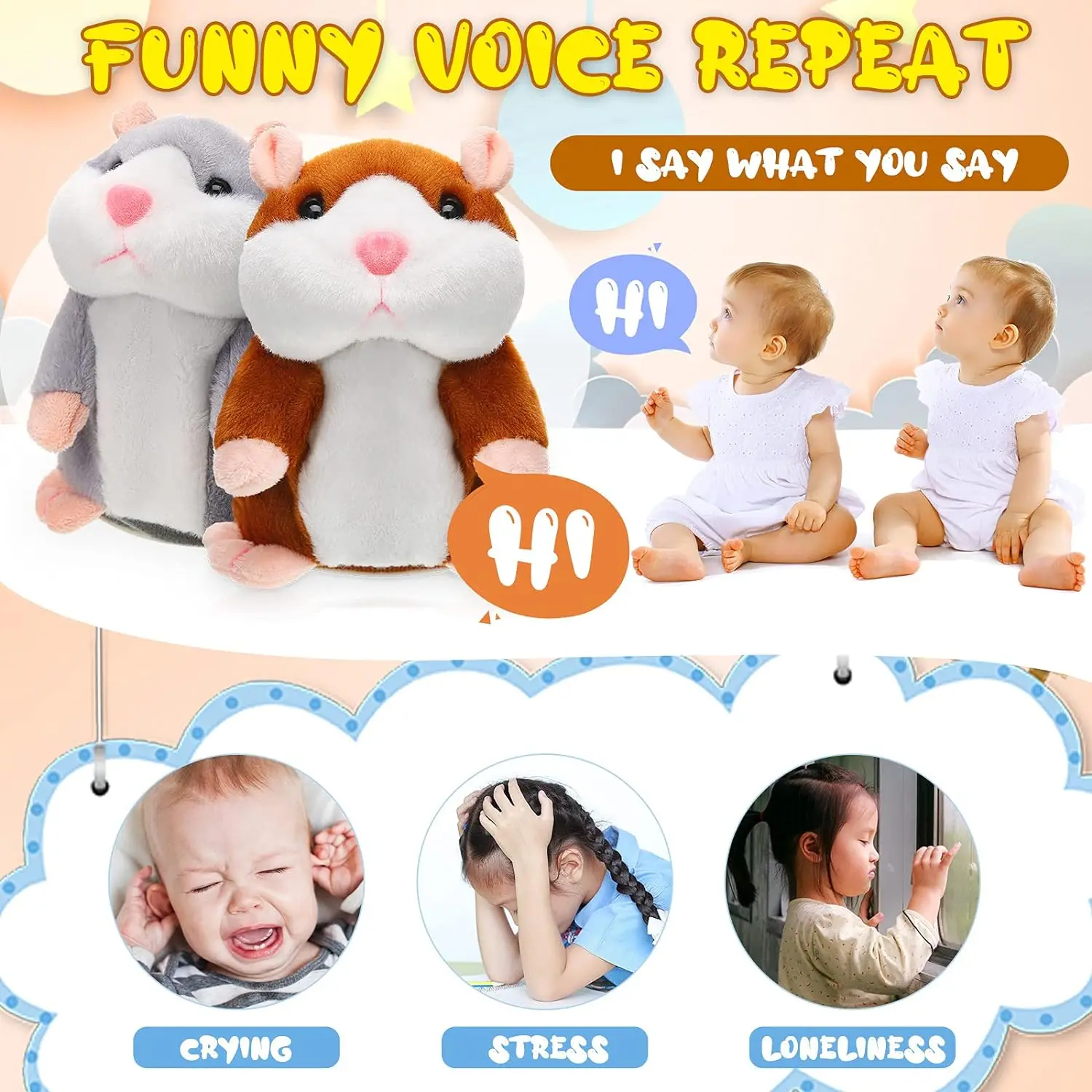 Talking Hamster Plush Toy, Repeat What You Say Funny Kids Stuffed Toys, Talking Record Plush Interactive Toys for, Birthday Gift