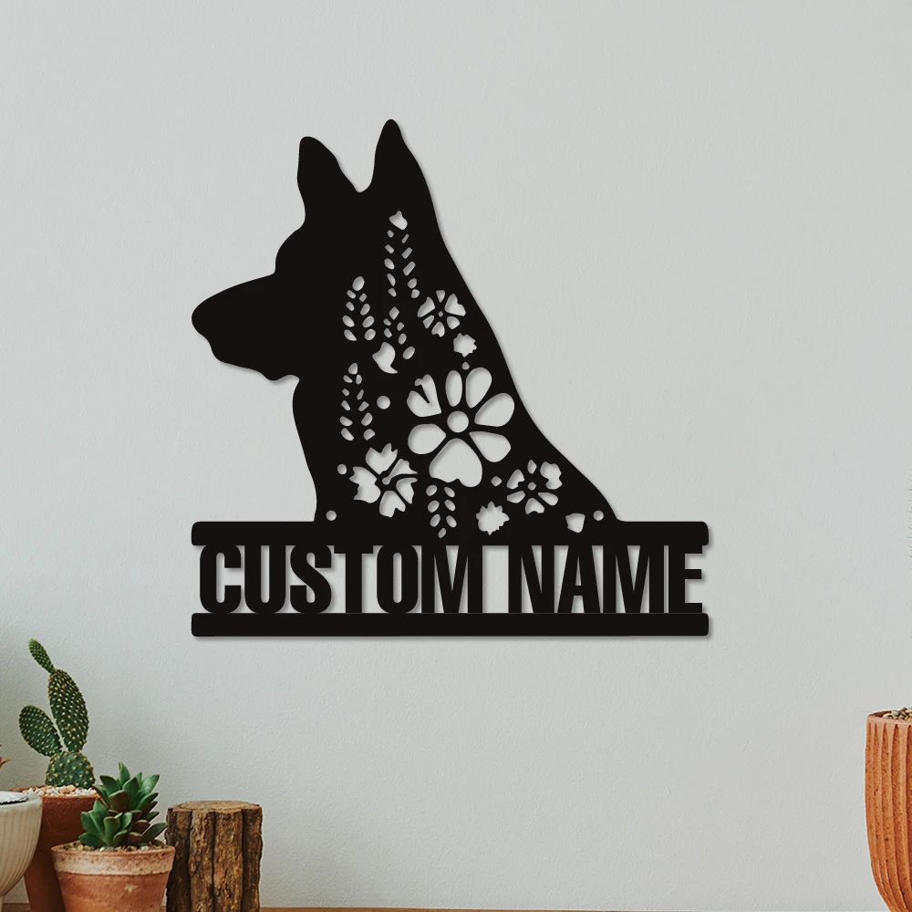 

1pc cool flower dog Customized Text Tin Wall Signs Iron Wall Plaque For Bedroom Décor