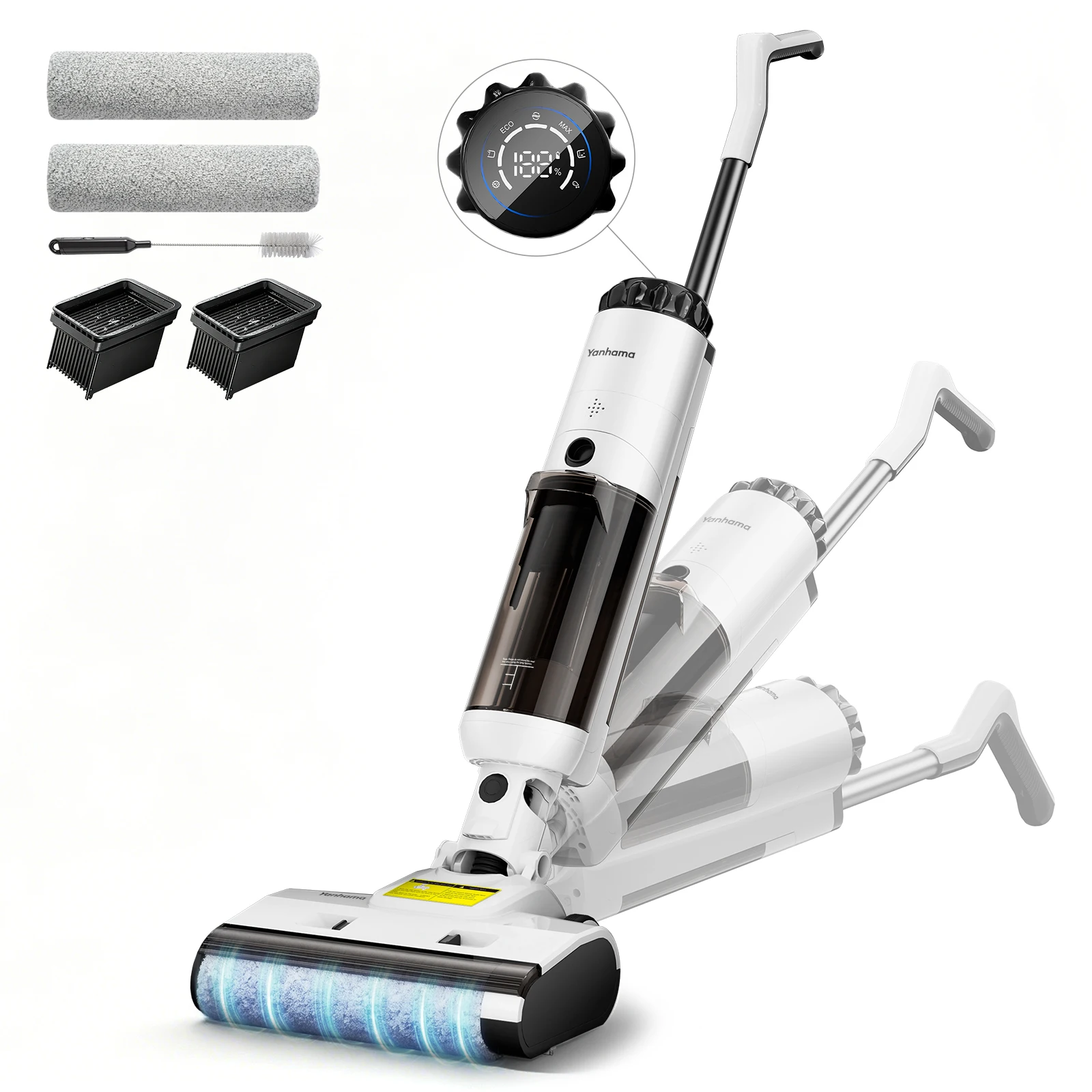 Yanhama K100 Kabelloser Nass-Trocken-Staubsauger mit Wischfunktion, Selbstreinigend 25000 Pa Saugkraft Bodenreiniger mit Ladestation und Lufttrocknung