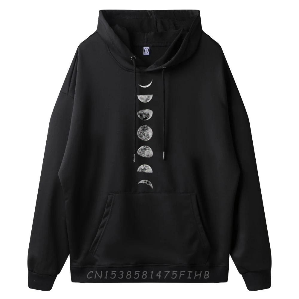 Awesome Luna Moon Phases Mens Special Letter Hoodies Round Collar Father Day Long Sleeve Sweatshrt Gift Idea Leisure Hoodies