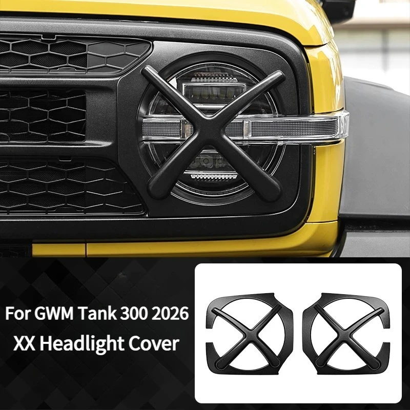 For GWM Tank 300 2026 Front Headlight Cover ABS Black Anti-collision Protection Frame Car Exterior Modification Accessories