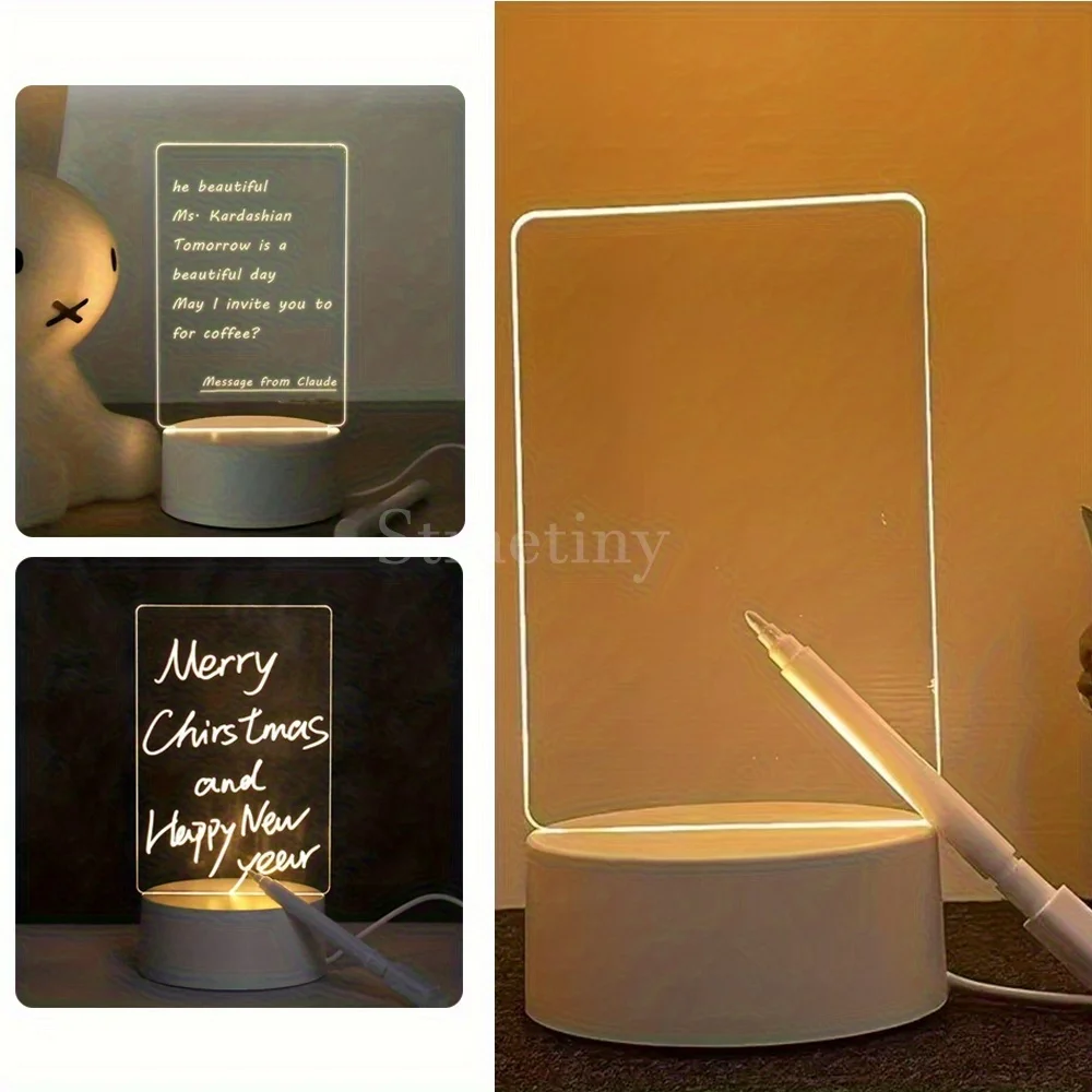 USB-Powered Light-Up Acrylic Message Board with Stand – Glowing Memo Board for Home & Office – Christmas/Holiday Gift