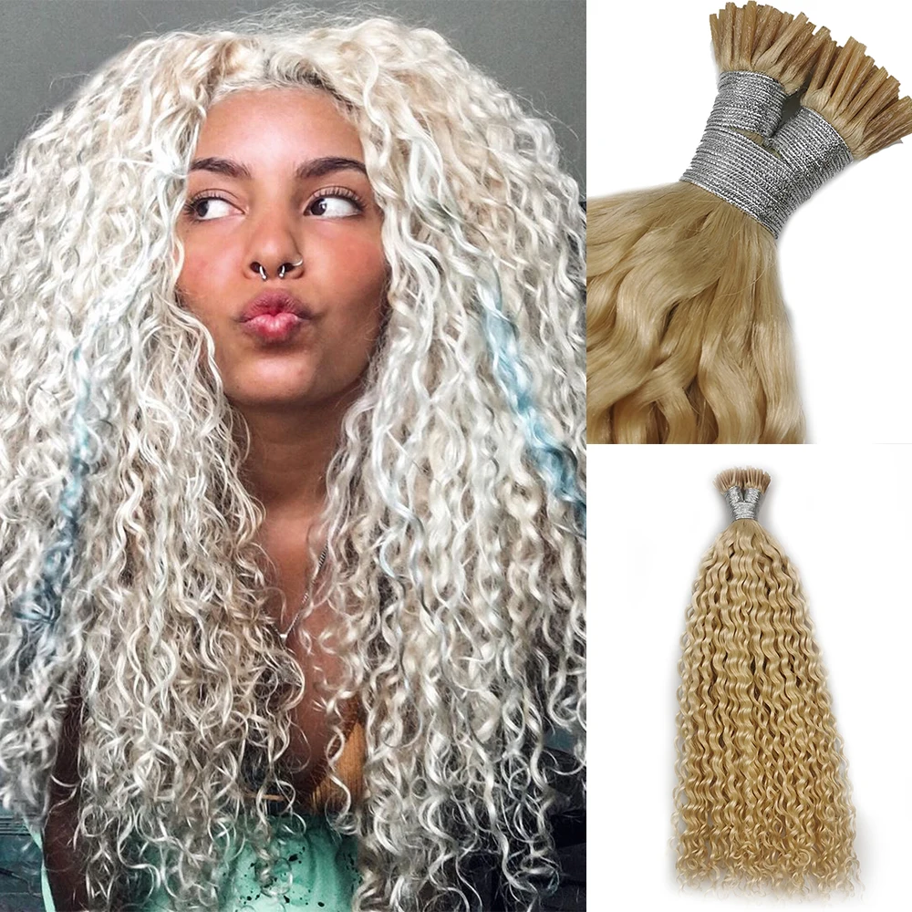 Afro Kinky Krullend Human Hair Extensions Ik Tips Microlinks Virgin Mongoolse Remy Haar #613 Blonde Kleur Voor Zwarte Vrouwen