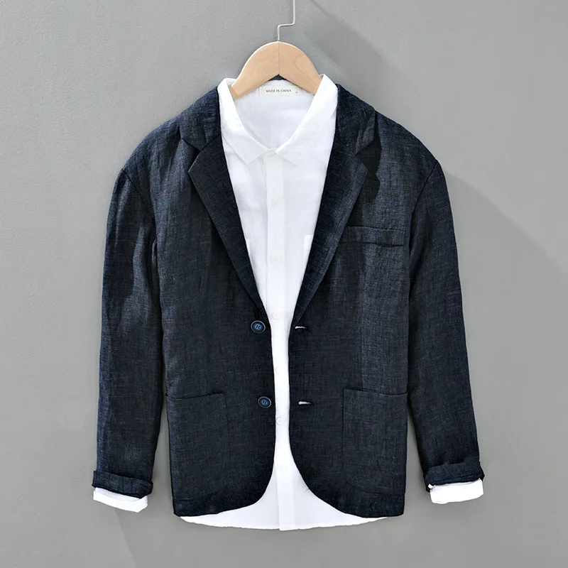 100% Linen Men's Sold Color Fresh Basic Blazer Suit Business Casual Coat Fashion Formal Dress Loose Suit Jacket