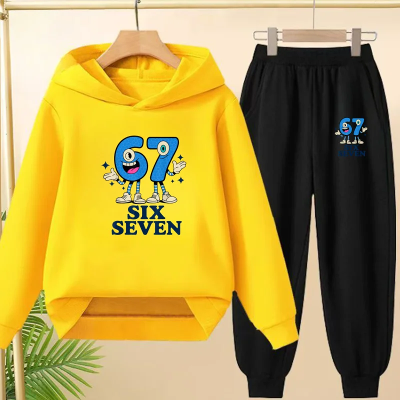 

Children 67 Spring Clothing Six Seven Cartoon Hoodie Sweatshirt Top+Pants Boys Girls Coat Tracksuits 3-12Yrs Pullover Sports Set