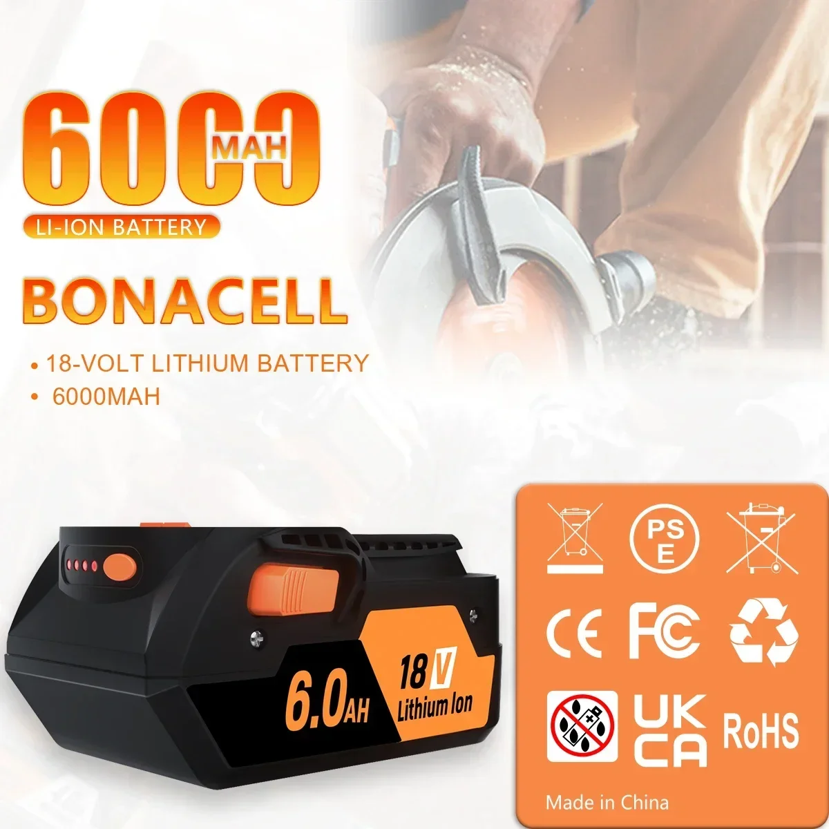 Batería iones litio 18V y 6,0 Ah, herramienta eléctrica inalámbrica para RIDGID AEG R840087, R840085, L