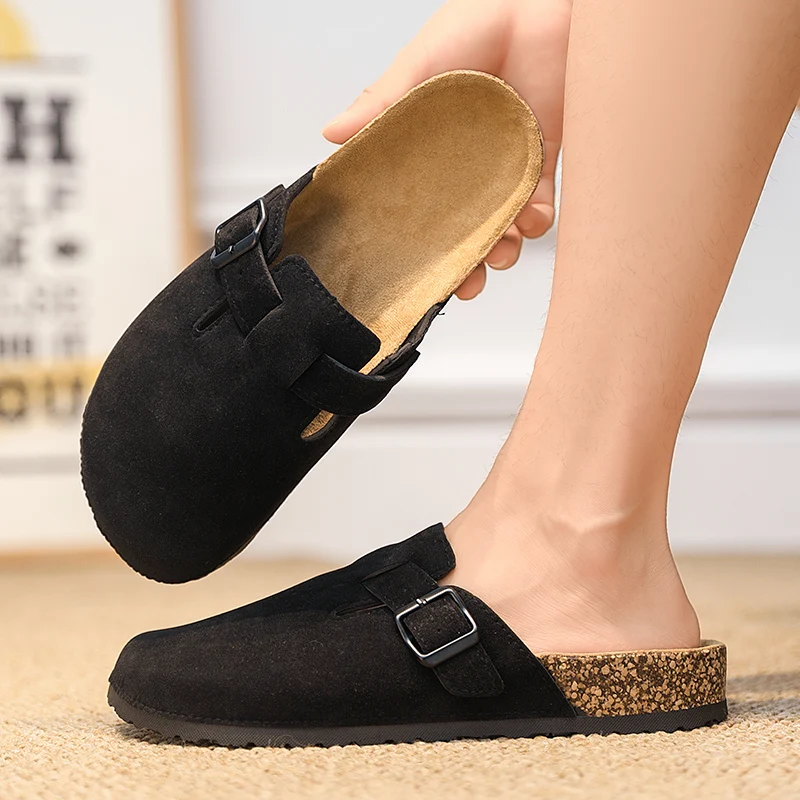 Birkenstock-zapatos de corcho para hombre y mujer, zuecos de gamuza a la moda, sin cordones Sandalias planas, sandalias informales de suela suave