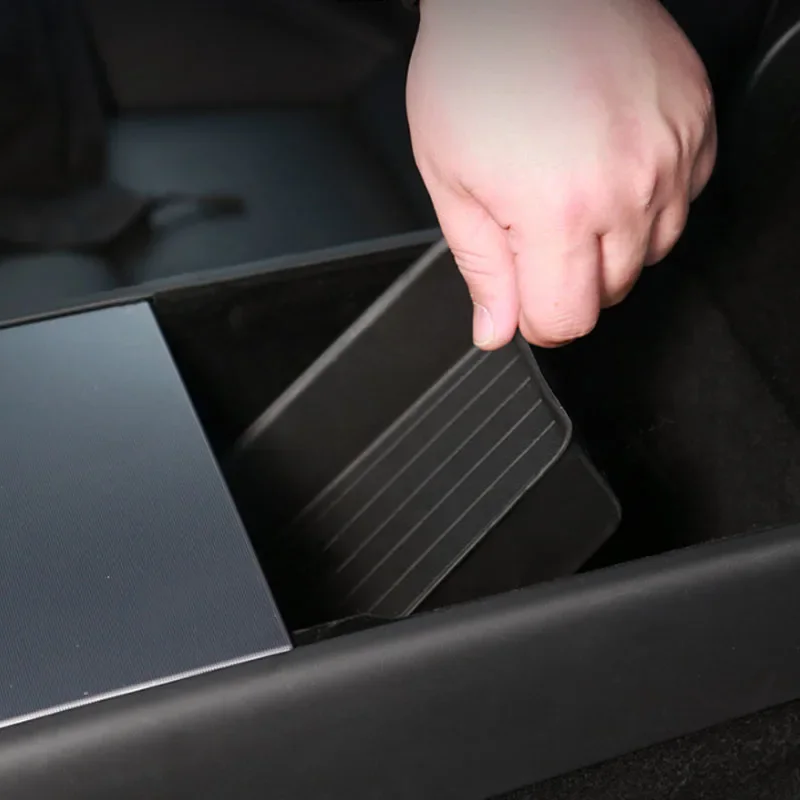 Car TPE Center Console Armrest box lower layer Storage Box Stowing Tidying Organizer Tray Pad For Tesla Model Y 2025