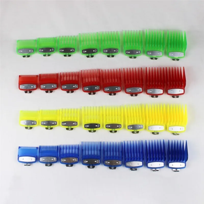 8-piece Set Push Shear Limit Comb Transparent Iron Buckle Design Electric Push Shear Positioning Caliper Barber Shop Hair Tools