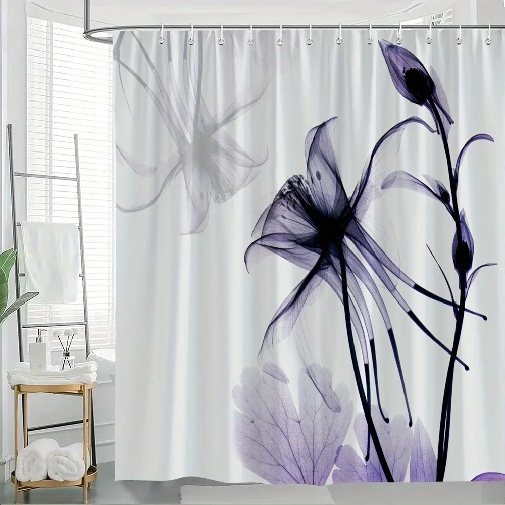 

Занавеска с цветочным принтом лаванды — полупрозрачный фиолетовый, мягкий серый, сказочный дизайн, 70,86 дюйма, 12 крючков, можно стирать в машине