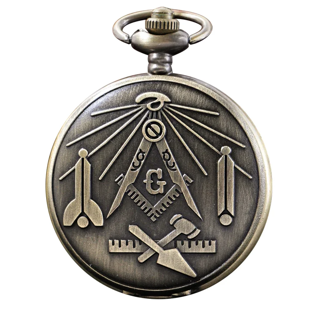 Zegarek kieszonkowy kwarcowy w stylu retro z logo masońskim, emblematem masońskim vintage, brązowy, modny naszyjnik, wisiorek, zegar, prezent Relogio