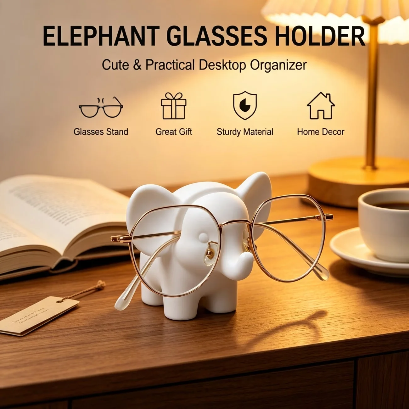 Cute Elephant Glasses Holder Eyeglasses Stand Desktop Organizer Home Table Decor Gift for Friends Family