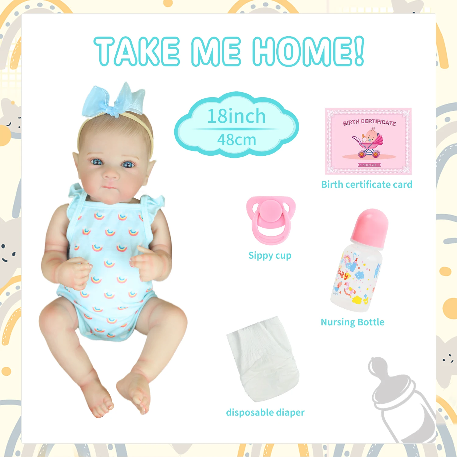 18inch Reborn Baby Doll Bettie with Hand Drawn Hair Soft Body for Girls Waterproof Bath Toy Hand Detailed Painted Visible Veins