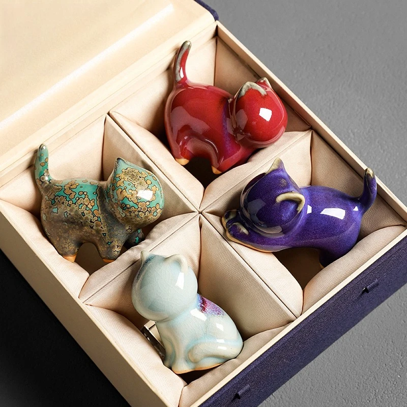 Creative cute ceramic kitten ornament desktop living room coffee table ornament fish tank potted plant landscaping tea pet