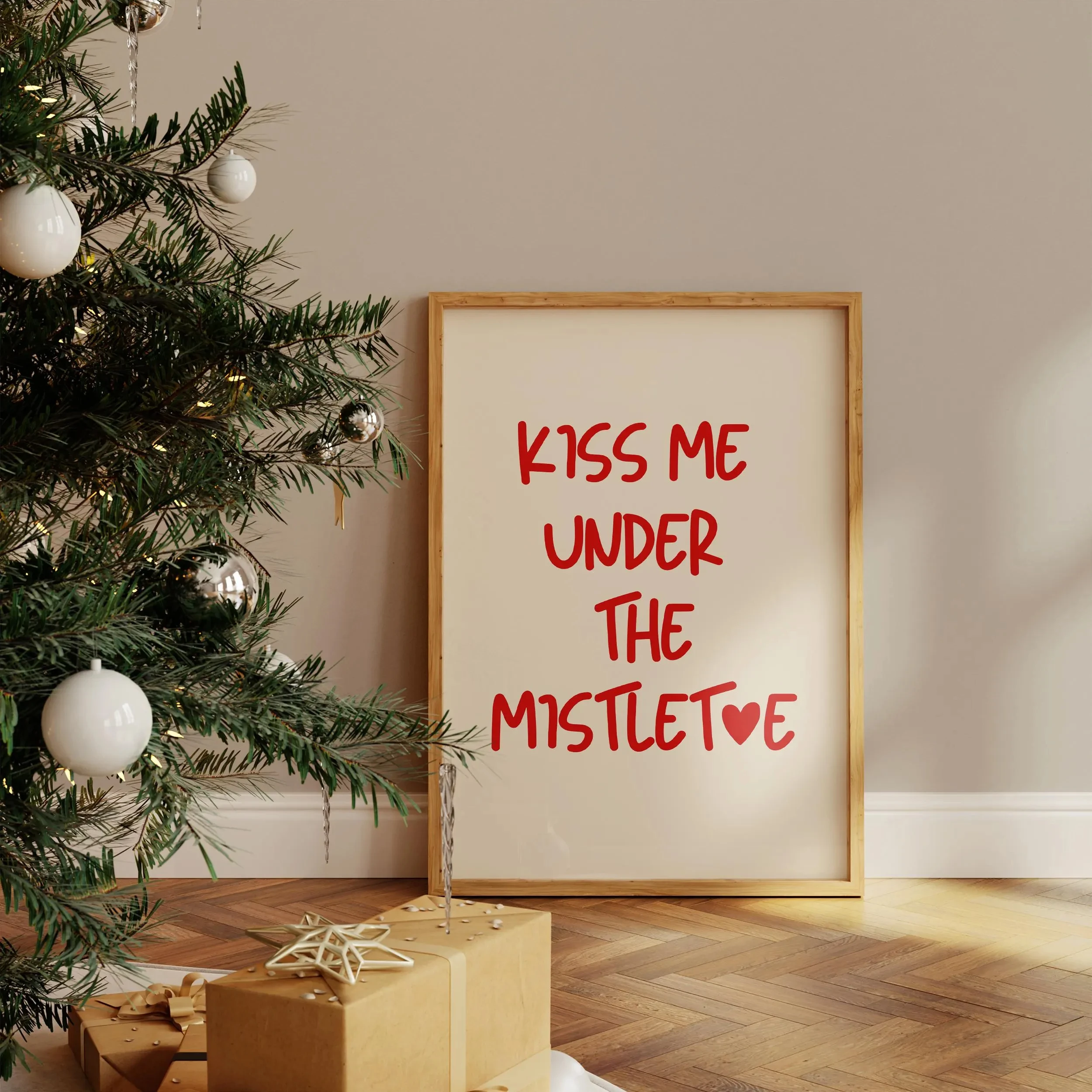 1PC frameless decorative art print,1pc Nordic Romantic Quote Art Poster Print Kiss Me Under the Mistletoe Frameless Canvas Paint