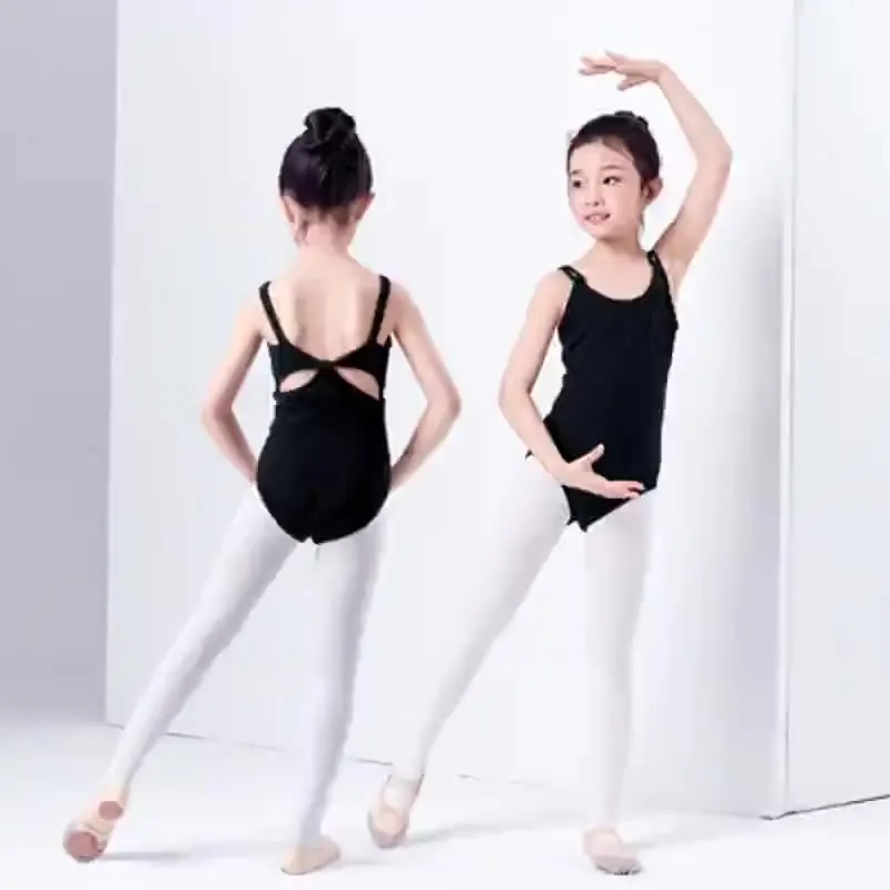 Pink Black Girls Ballet Leotard Bodysuit Cotton Multi-Straps Children Ballet Clothes Dance Wear For Kids