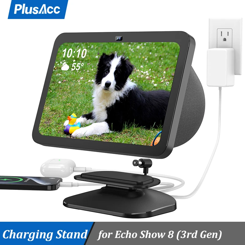 حامل قاعدة PlusAcc لعرض الجيل الثالث مع منفذ شحن USB-C/A لأجهزة iPhone وAirpods وجميع الهواتف وسماعات الأذن