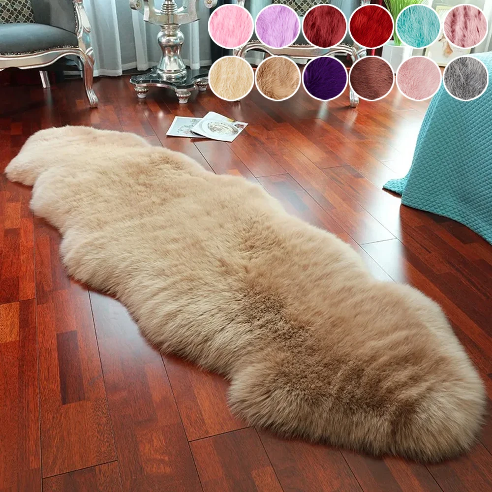 Plush Soft Sheepskin Bedroom Carpet Imitation Wool Pad Long Hair Bedside Mat Sofa Cushion White Rugs Red Living Room Fur Carpet