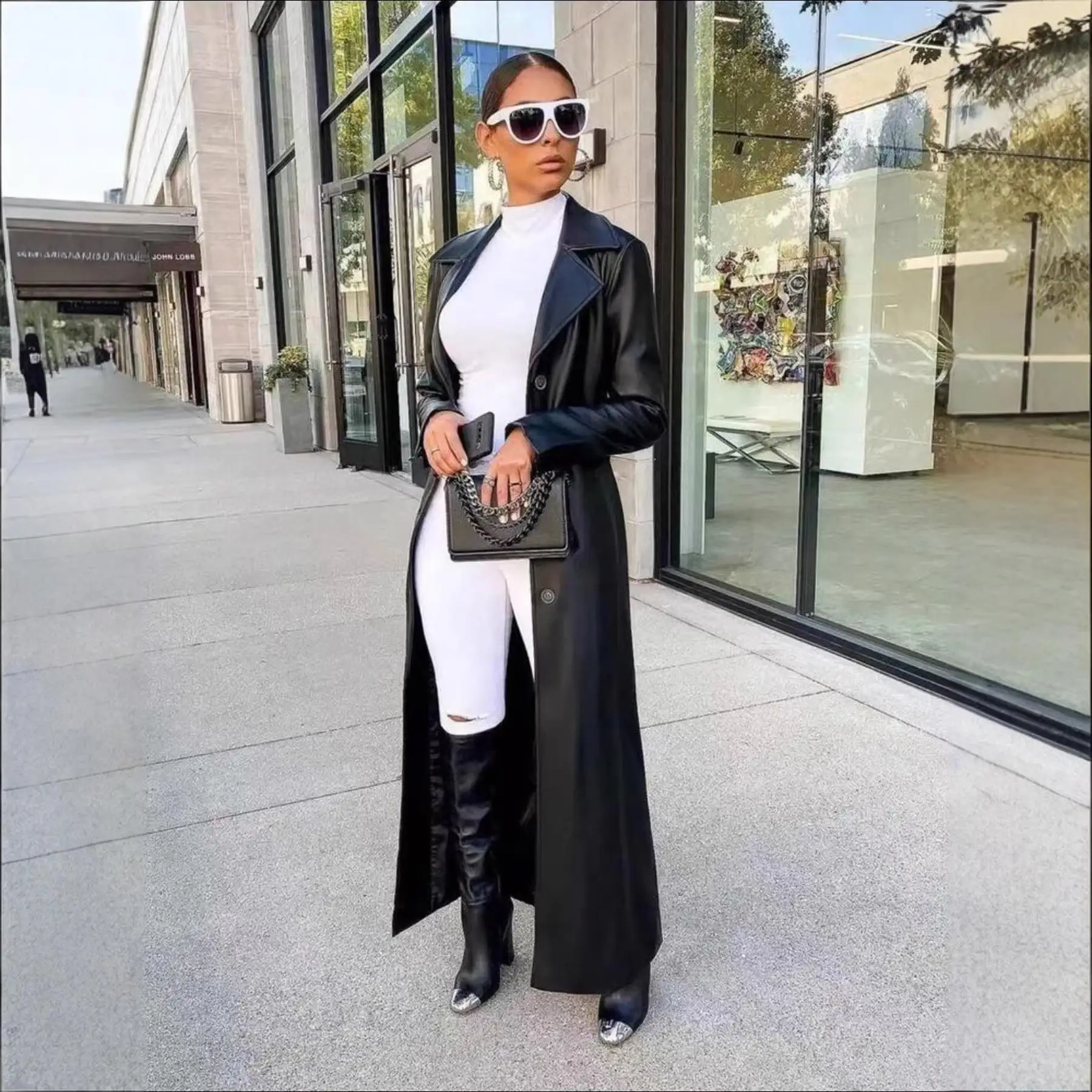 

Fashionable Long PU Leather Jacket Women's Slim Fit Collar Coat Cross-Border Style Autumn Winter New Arrival Trendy Outerwear