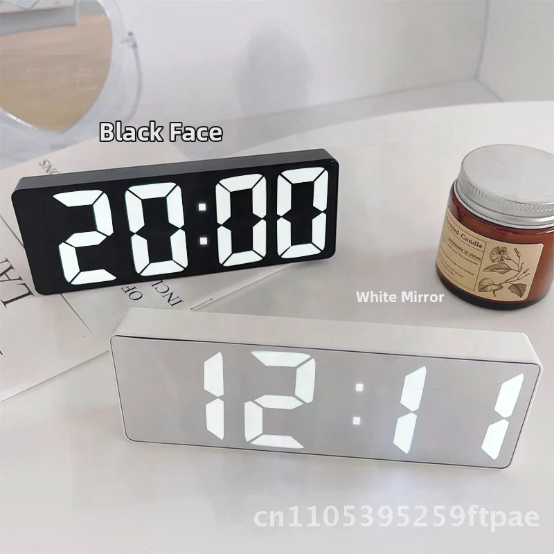 LED Digital Alarm Clock with Mirror Silent Electronic Desktop Clock Luminous Student Bedside Ornament Black White