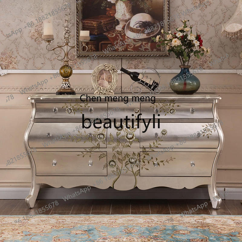 Entrance cabinet French retro living room art dining side cabinet post-modern foyer cabinet decorative shoe  R