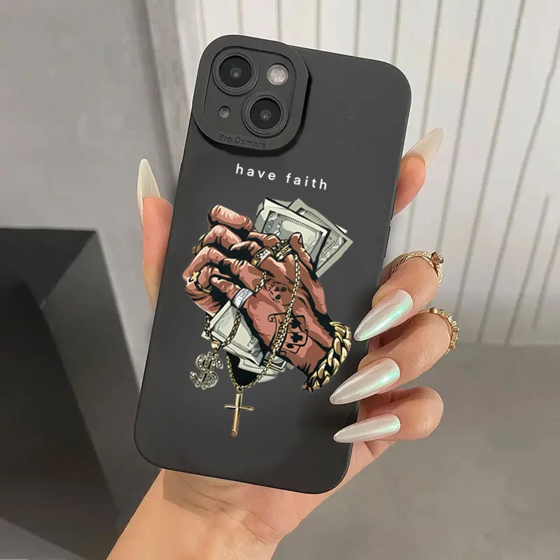 Money Cross Evil Eye Pattern Phone Case For iPhone 16 15 Pro Max 14 13 12 11 X XS XR 7 8 Plus SE2 13 Mini Shockproof Soft Cover